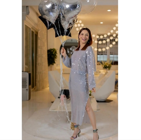 Zara * Set Sequin Skirt & Top Silver Size S - Picture 4 of 16